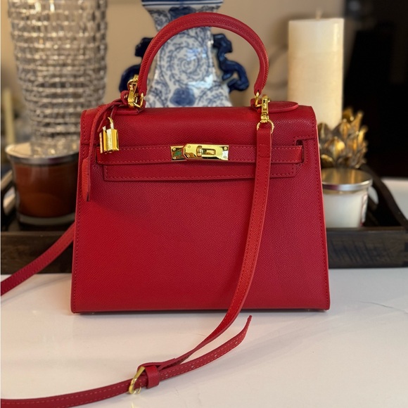 Handbags - Luxurious Red Leather Satchel